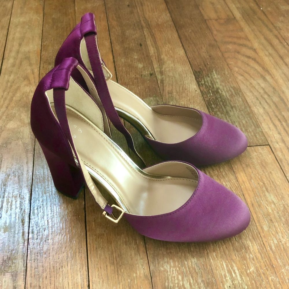 High purple closed toe heels